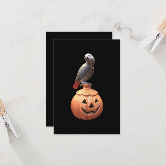 Jack-O-Lantern Halloween African Grey Parrot Kaart (Voorkant / Achterkant in situ)