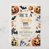 Jack-O-Lantern Halloween Birthday Invitation Custu Kaart (Voorkant / Achterkant)