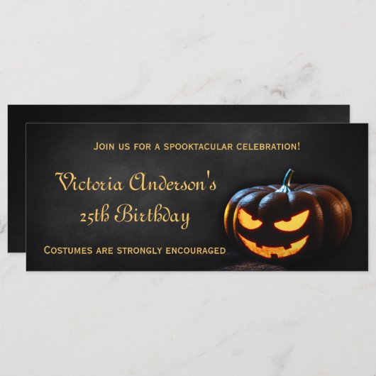 Jack-O-Lantern Halloween Birthday Party Invitation Kaart (Voorkant / Achterkant)
