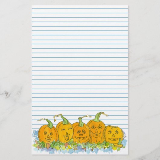 Jack-O-Lantern Halloween Blue Lined Briefpapier (Voorkant)