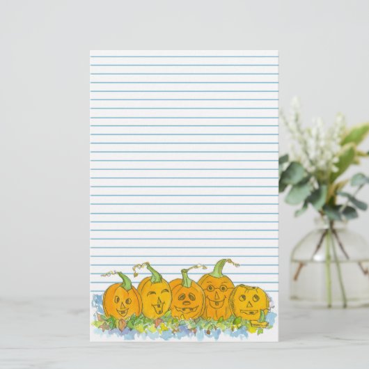 Jack-O-Lantern Halloween Blue Lined Briefpapier (Staand voorkant)
