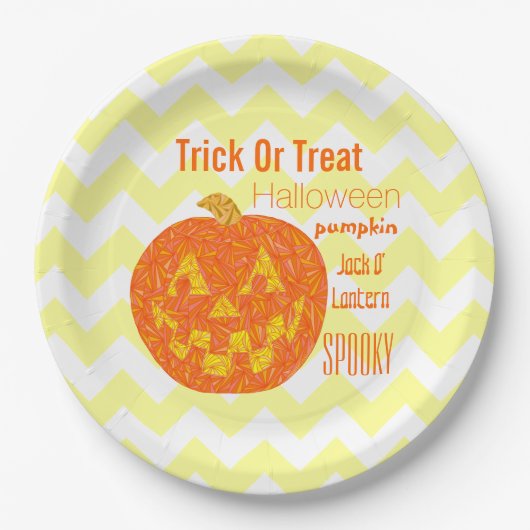 Jack O Lantern Halloween Chevron Pumpkin Party Papieren Bordje (Voorkant)