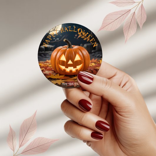 Jack O Lantern Halloween custom name sticker