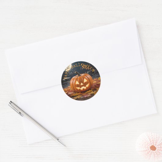 Jack O Lantern Halloween custom name sticker (Envelop)