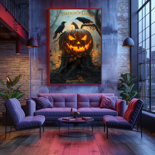 Jack-O'-Lantern Halloween met gloeiende pompoen Poster