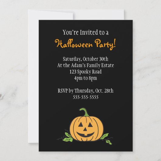 Jack 'O Lantern Halloween Party Kaart (Voorkant)