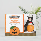 Jack O Lantern Halloween Party Photo Invitation Kaart (Staand voorkant)