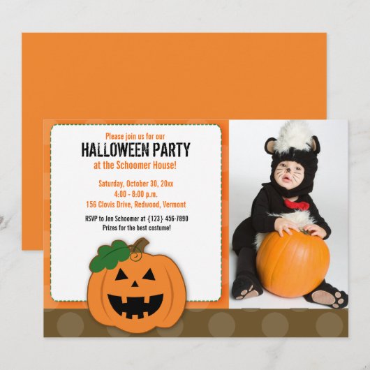 Jack O Lantern Halloween Party Photo Invitation Kaart (Voorkant / Achterkant)