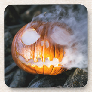 Jack-o-Lantern Halloween Pompoen Hoofd in brand  Bier Onderzetter