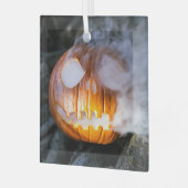 Jack-o-Lantern Halloween Pompoen Kop in Brand  Glas Ornament (Voorkant links)