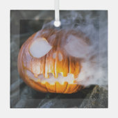 Jack-o-Lantern Halloween Pompoen Kop in Brand  Glas Ornament (Voorkant)