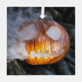 Jack-o-Lantern Halloween Pompoen Kop in Brand  Glas Ornament (Achterkant)