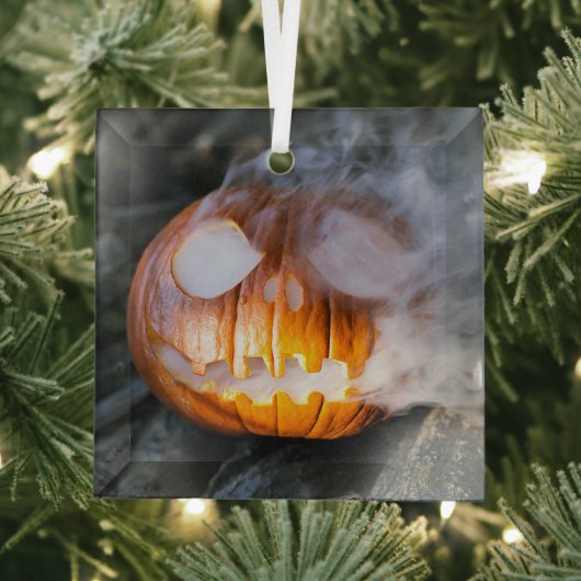 Jack-o-Lantern Halloween Pompoen Kop in Brand  Glas Ornament (Insitu)
