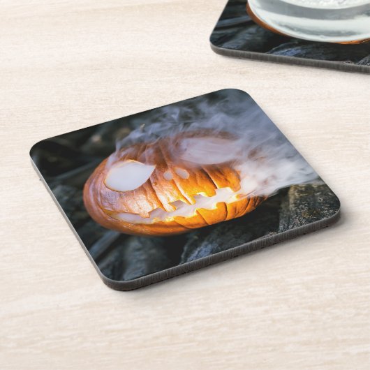 Jack-o-Lantern Halloween Pumpkin Head on Fire Bier Onderzetter (Linkerzijde)