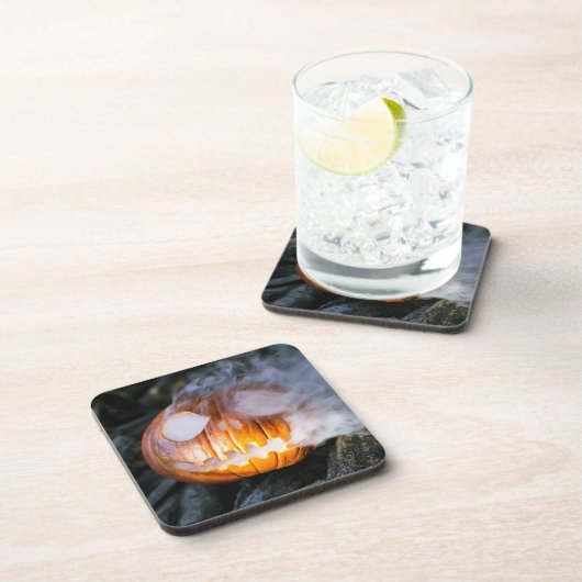 Jack-o-Lantern Halloween Pumpkin Head on Fire Bier Onderzetter (Rechterzijde)