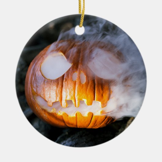 Jack-o-Lantern Halloween Pumpkin Head on Fire Keramisch Ornament (Voorkant)