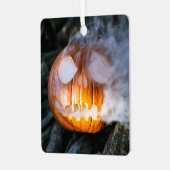 Jack-o-Lantern Halloween Pumpkin Head on Fire Metalen Ornament (Voorkant links)