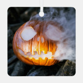 Jack-o-Lantern Halloween Pumpkin Head on Fire Metalen Ornament (Achterkant)