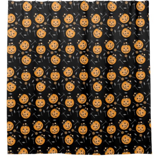 Jack O Lantern Halloween Snoep Bucket Douchegordijn (Voorkant)