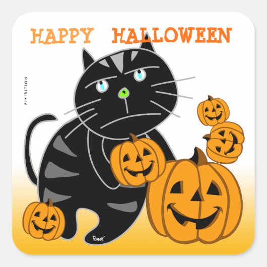 Jack O Lantern Halloween Sticker Black Cat 2 (Voorkant)