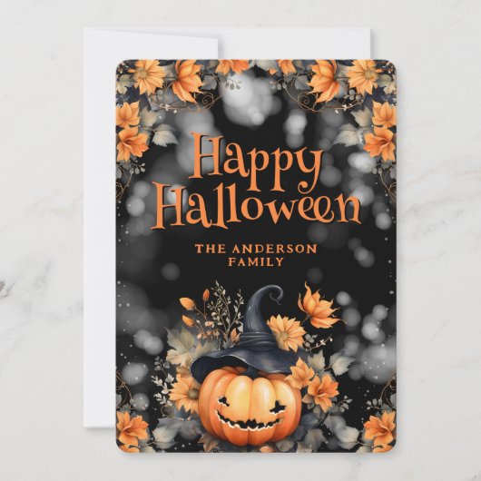 Jack O’Lantern Hat Floral Photo Halloween Card Feestdagenkaart (Voorkant)