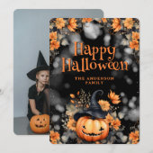 Jack O’Lantern Hat Floral Photo Halloween Card Feestdagenkaart (Voorkant / Achterkant)