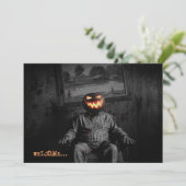 Jack O' Lantern Head Spooky Halloween Party Kaart (Staand voorkant)