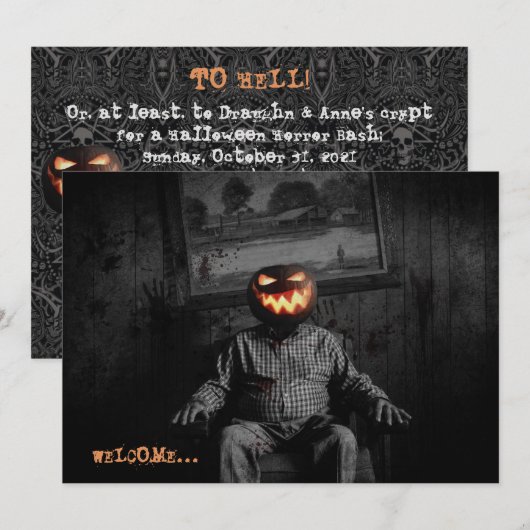 Jack O' Lantern Head Spooky Halloween Party Kaart (Voorkant / Achterkant)