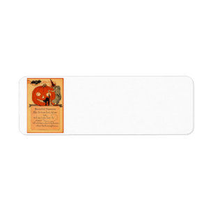 Jack O Lantern Heks Zwarte Kat Vleermuis Vintage Etiket