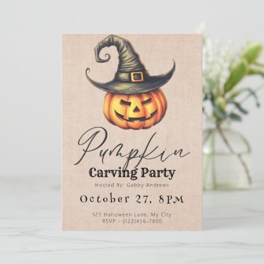Jack-O' Lantern Heksen Pet Pompoen Carving Party Kaart (Staand voorkant)