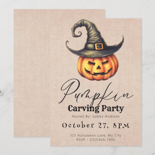 Jack-O' Lantern Heksen Pet Pompoen Carving Party Kaart (Voorkant / Achterkant)