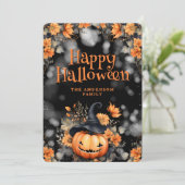 Jack O’Lantern Hoed Bloem Foto Halloween Kaart (Staand voorkant)