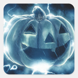 Jack-o-lantern in de regen vierkante sticker