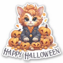 Jack-O-Lantern Kat - "Happy Halloween" Sticker
