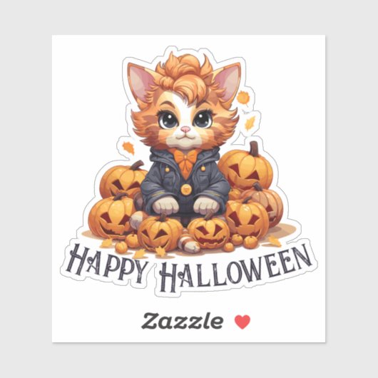 Jack-O-Lantern Kat - "Happy Halloween" Sticker (Vel)