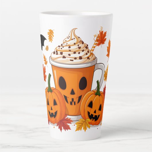 Jack O Lantern Latte Omringd Door Herfstmagie 🍂 Mok (Voorkant)