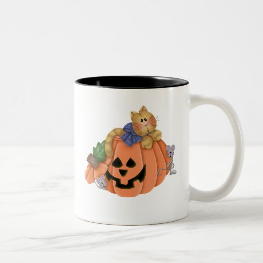 Jack O Lantern met Cat and Mice Tweekleurige Koffiemok (Rechts)