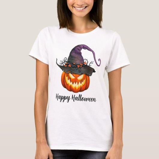 Jack-O-Lantern met heksenPet T-shirt (Voorkant)