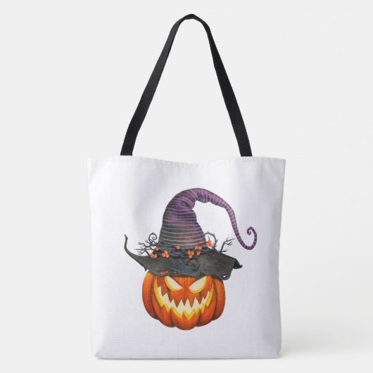 Jack-O-Lantern met heksenPet Tote Bag (Achterkant)