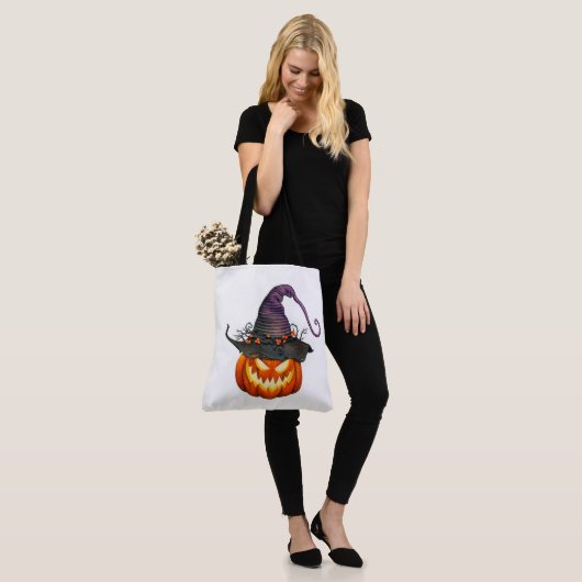 Jack-O-Lantern met heksenPet Tote Bag (Op model)