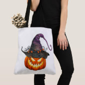 Jack-O-Lantern met heksenPet Tote Bag (Dichtbij)