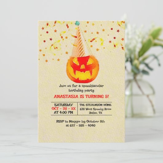 Jack O' Lantern met Party Pet Halloween Verjaardag Kaart (Staand voorkant)