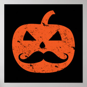 Jack O Lantern Mustache Pumpkin Funny Halloween Poster