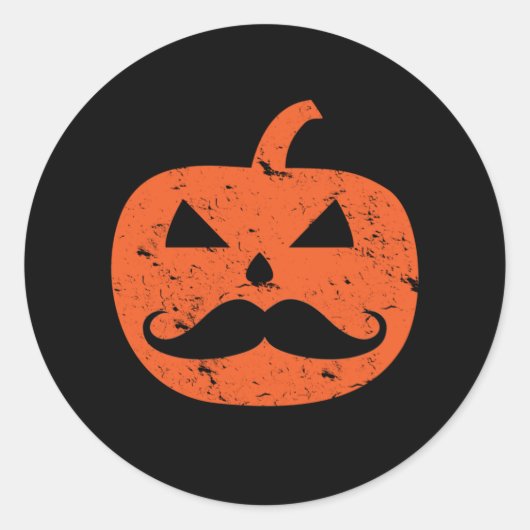 Jack O Lantern Mustache Pumpkin Funny Halloween Ronde Sticker (Voorkant)