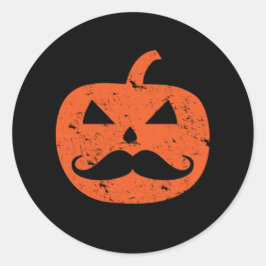 Jack O Lantern Mustache Pumpkin Funny Halloween Ronde Sticker