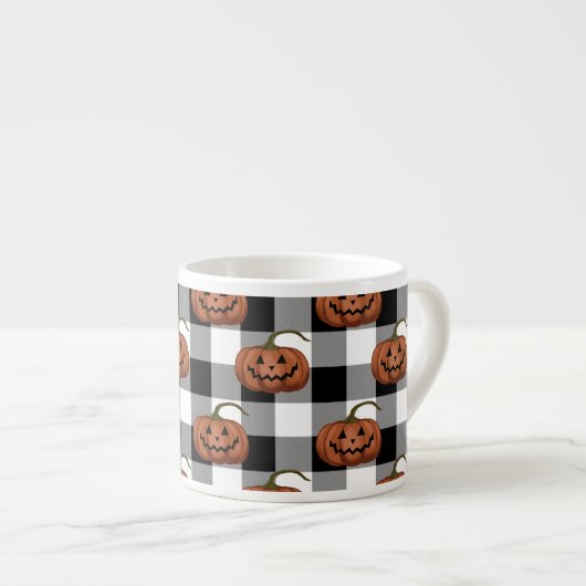 Jack O Lantern op Buffalo Check, Halloween Espresso Kop (Voorkant rechts)