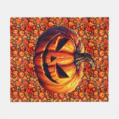 Jack-O-Lantern op herfstbladeren en pompoenen Fleece Deken (Voorkant (Horizontaal))