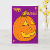 Jack o' Lantern op Paarse Kaart "Happy Halloween" (Gele Bloem)
