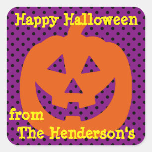 Jack O Lantern op Polka Dots gepersonaliseerd Vierkante Sticker