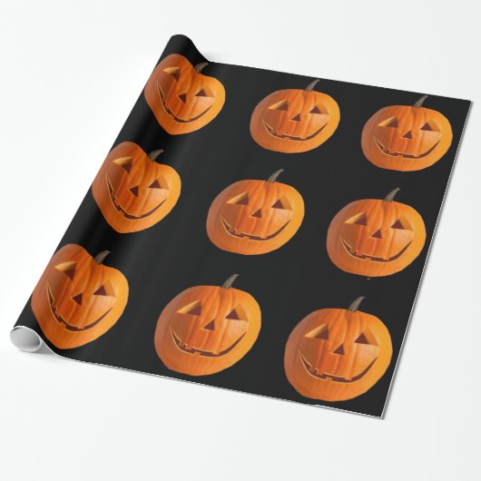Jack-O-Lantern op zwart omslagpapier Cadeaupapier (Uitgerold)